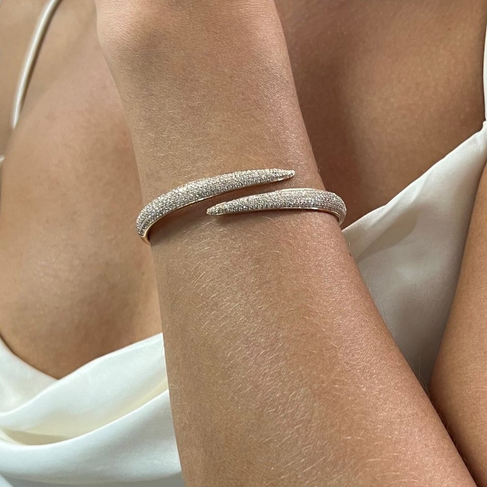 Rachel Koen Pave Set Round Cut Diamond Bangle Bracelet 18K Rose Gold 2.68Cttw